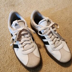 Adidas Women's White Sneakers with Black Stripes